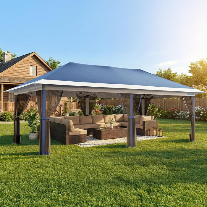 10X20 Pop up Gazebo Canopy Tent, One Person Set up Portable Instant Folding Shelter, Outdoor Canopy Tent with Extra Shade for Backyard, Patio, Party