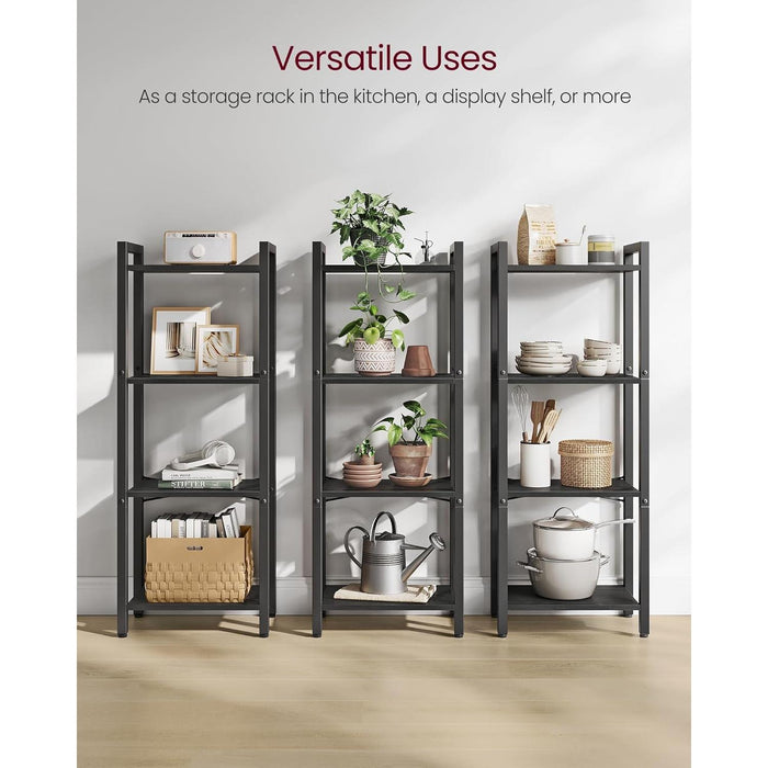 4-Tier Tall Bookshelf, Bookcase with Steel Frame, Book Shelf for Living Room, Home Office, Study, 9.4 X 15.7 X 42.1 Inches, Industrial Style, Ebony Black and Black ULLS099B56