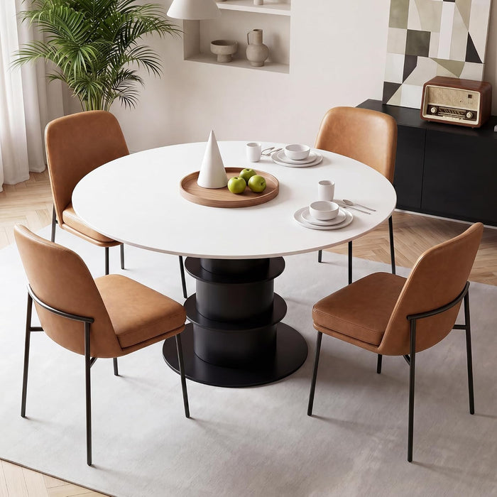Leather Dining Chairs Set of 4 with Metal Legs, Brown