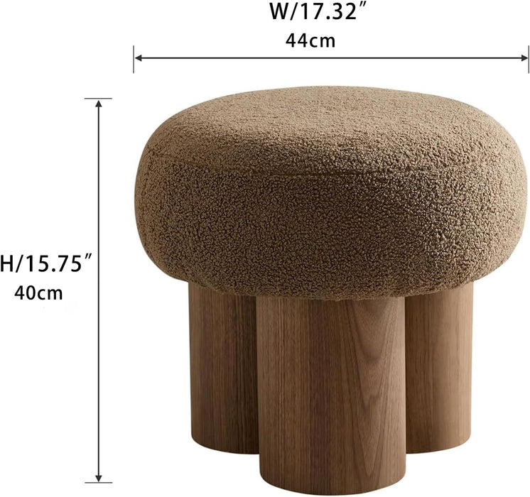 Round Foot Stool, Small Mushroom Ottoman Footstools Modern Pouf Boucle Ottoman, Teddy Foot Rest for Couch Sofa Comfy Floor Footrest Step Stool for Living Room,Bedroom,Desk,Office(Brown)