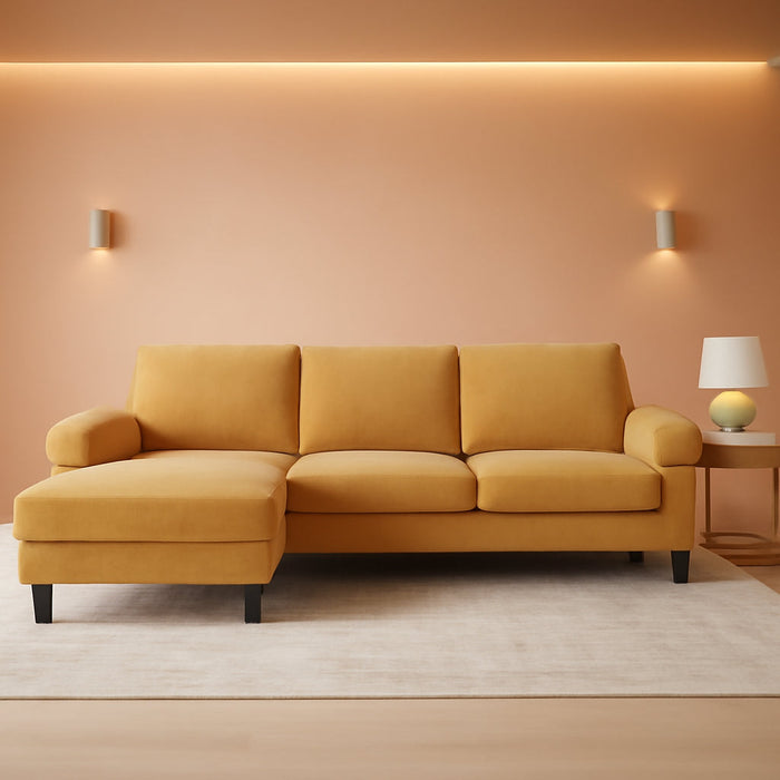 Sectional Couch, 111'' W Corduroy U Shaped Sofa with Sleepable Armrests, 4 Seat Couch with Double Chaises, Deep Sofa for Living Room, Yellow