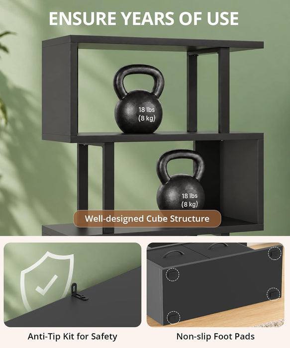 6-Tier Tall Bookshelf with Drawers, Black