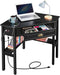 Yaheetech L Shaped Computer Desk Corner Table with Charging Station Outlets for Small Space, 90 Degree Triangle Desk Home Office Table with Drawer and Storage Shelf for Workstation, Living Room, Black