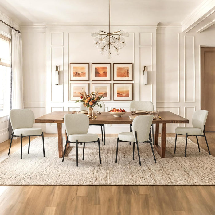 4" Modern Dining Chairs Set of 4, Beige Leather