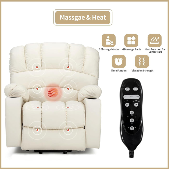 Off-White Power Recliner with Massage & Heat