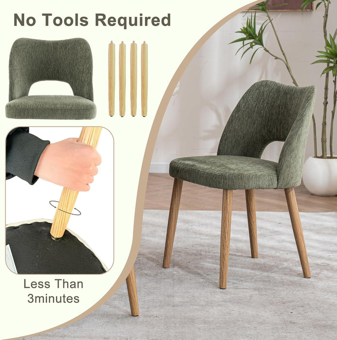 Modern Dining Chairs Set of 4, Upholstered Fabric Kitchen Small Cute Chairs with Butterfly Hollow Back, Solid Wood Legs, Easy Assembly, Farmhouse Style for Kitchen & Dining Room, Green