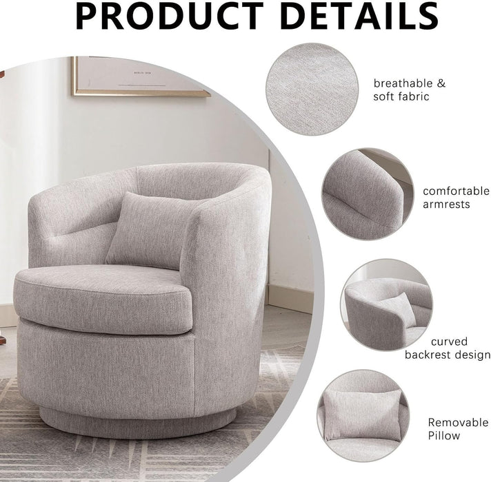 Grey 360 Degree Swivel Upholstered Accent Armchair