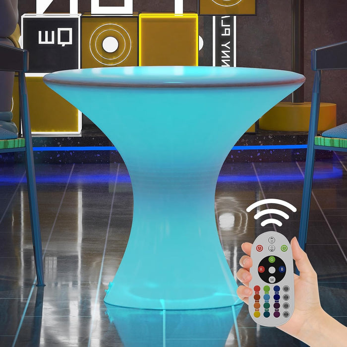 18" LED Cocktail Table，Rechargeable Light up Furniture with Remote, 16 RGB Colors Changing Coffee Table，Waterproof Luminous Table for Party，Bar-Hourglass
