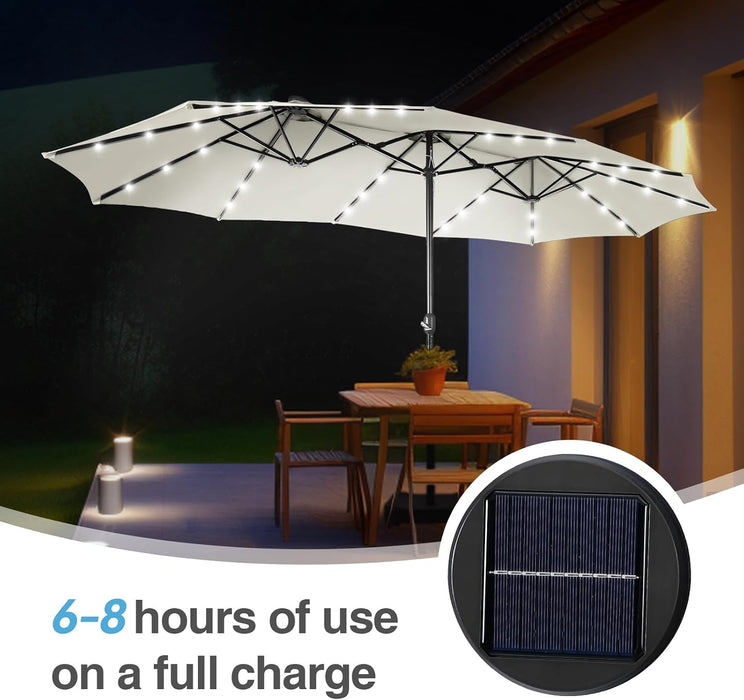 15 Ft Large Outdoor Patio Umbrella with Solar Led Lights & Base