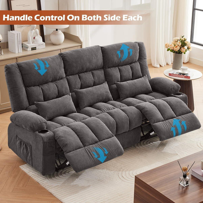 Recliner Sofa with Cup Holders for Living Room 3 Seat Manual Oversized Recliner Chiar with Ergonomic, Side Pocket for Adult