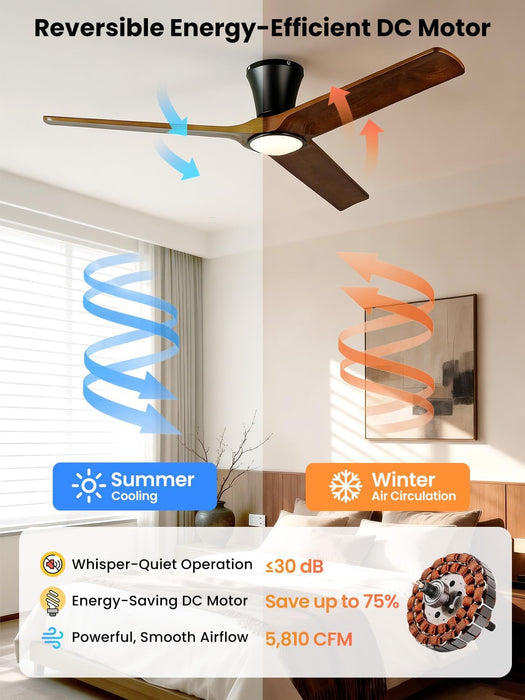 52 Inch Solid Walnut Wooden Ceiling Fan With Remote
