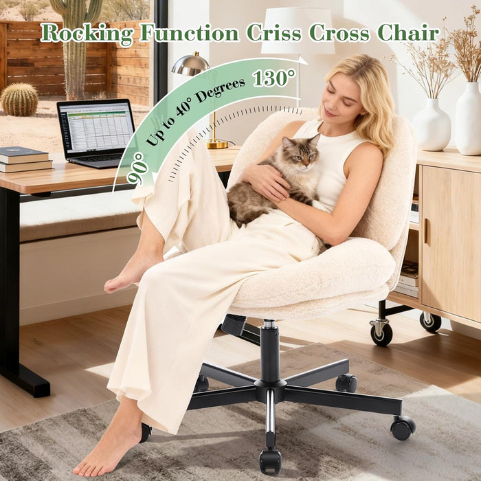 Criss Cross Chair, Cross Legged Office Chair with Wheels, Beige