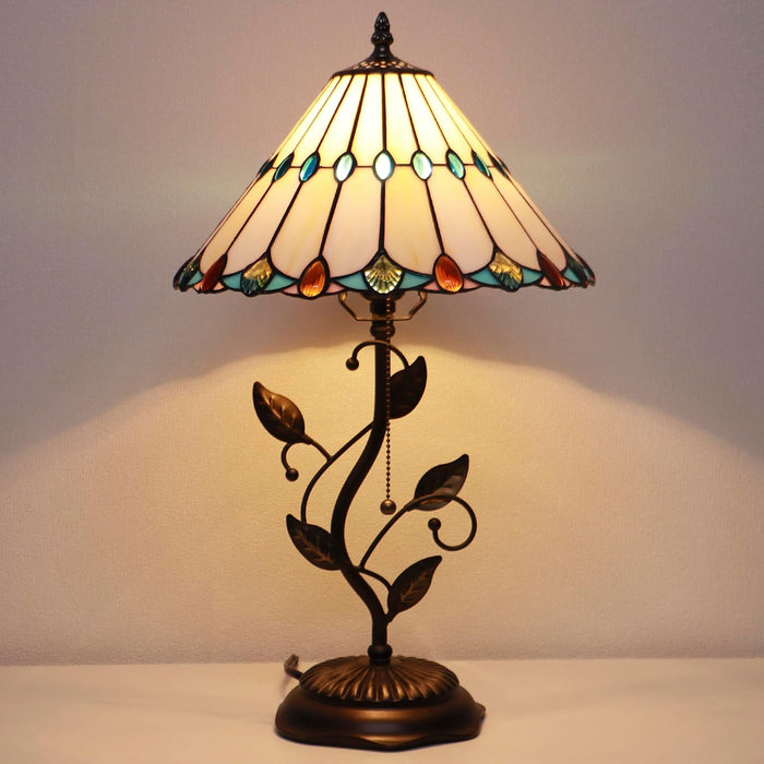 Tiffany Style Light Beige Jewelry Stained Glass Table Lamp 19 Inch