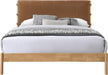 Ashercognac-Q Asher Collection Mid-Century Modern Queen Bed with Soft Cognac Vegan Leather, Solid Wood Natural Finish, 63.75" W X 85.5" D X 43.75" H, Cognac, Queen