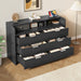 53'' Wide 9 Drawer Dresser for Bedroom, Wood TV Stand Dresser with Power Outlets & LED Light, Chest of Drawers Closet Store Organizer for Living Room, Hallway, Black