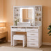 Vanity Desk with Mirror and Lights, Makeup Vanity with 5 Drawers, Makeup Desk with Charging Station and Ample Storage, Dressing Table with Chair for Bedroom Room (White)