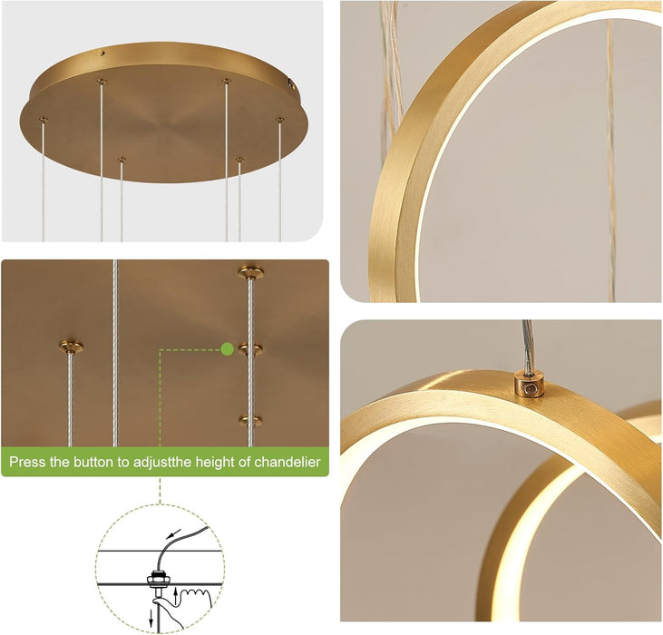 Gold Modern LED Chandelier Dimmable Pendant Luminaire