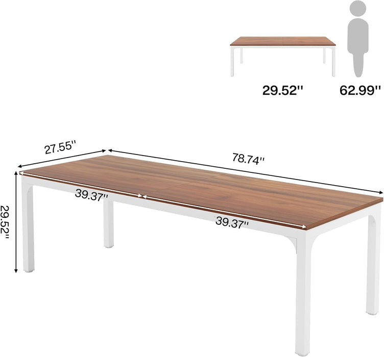 78.7 Inches Extra Long Computer Desk 2 Person Desk, Double Long Desk, Workstaion for Home Office (Walnut+White)