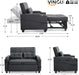 Black Leatherette Convertible Sleeper Sofa With USB