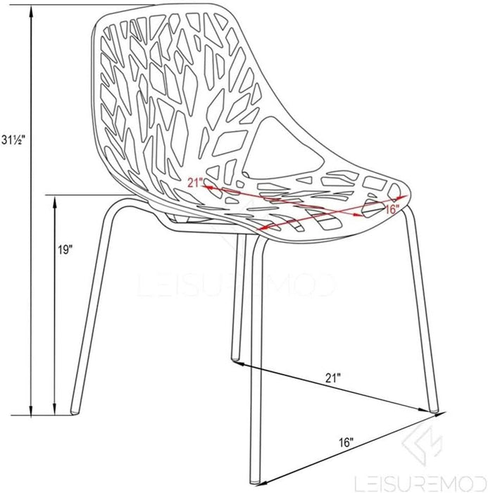 Forest Modern Dining Chair Set of 4 Red, Cut-Out Solid Back, Durable Polypropylene Seat with Chromed Legs, Stackable Contemporary Kitchen and Dining Room Chairs