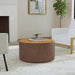 Modern Fabric Storage Ottoman with Wood Top - Faux Brown Leather