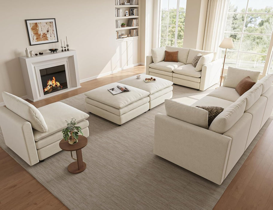 NinetySevenInch L Shaped Modular Sectional Sofa Beige