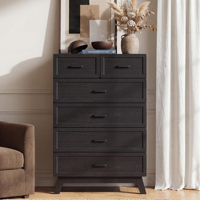 Black 6 Drawer Dresser for Bedroom, 47" Tall Chest of Drawers