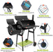 Outdoor Charcoal Grill with Cover, Large Barrel BBQ Grill with Offset Smoker, Great for Camping Patio Backyard Garden Party Picnic Beach, Large 420.SQ.IN Cooking Area, 2 Screwdrivers - Black