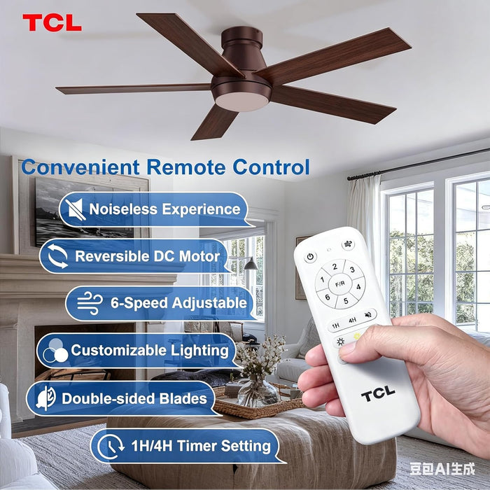 Ceiling Fan with Light: Oil Rubbed Bronze Finish 5 Wood Grain Blade Low Profile Remote Control Flush Mount DC Reversible 3CCT Dimmable Noiseless Fan with Light for Indoor and Room