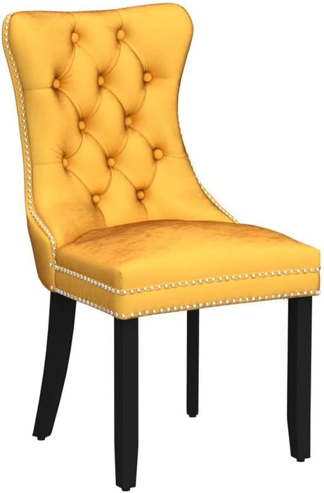 Velvet Dining Chairs Set of 4, Tufted Upholstered Dining Chairs with Nailhead Back and Ring Pull Trim, Solid Wood Dining Chairs for Kitchen/Bedroom/Dining Room (Gold)