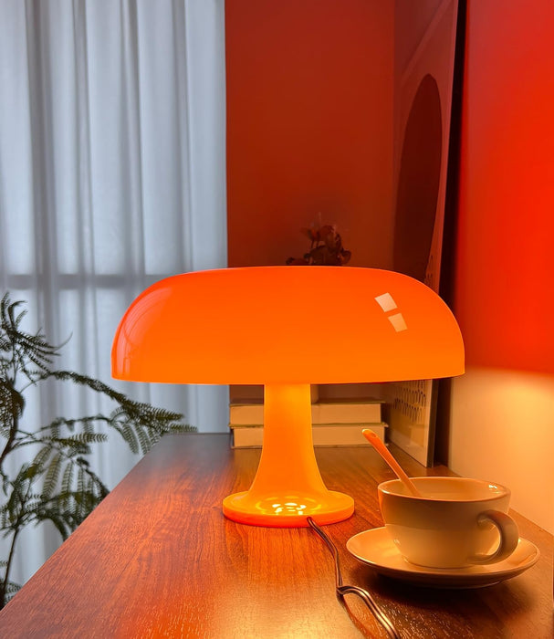 Orange Mushroom Lamp, Mid Century Modern Table Lamp for Bedroom, Minimalist Mushroom Decor Bedside Small Lamps, 2700K(Bulb Included, Plug Powered)