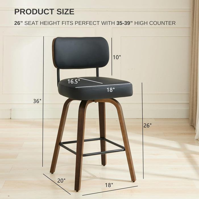 Swivel Bar Stools Set of 2, 26" Counter Height, Black