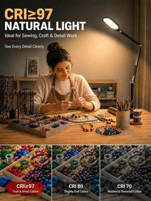 Eye-Caring LED Floor Lamp for Office, Reading, and Crafting, 69" Dimmable Office Lamp, Standing Reading Lamp with 30 Lighting Modes, Remote &Touch Control, Memory, Timer & Adjustable Swing Arm, CRI 97
