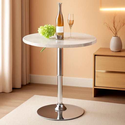 Round Bar Table Height Adjustable with MDF Top, 23.6" Small Breakfast Dining Tables Modern Cocktail Bar Table with 360 Swivel for Suitable, Kitchen, Living Room, Restaurant White