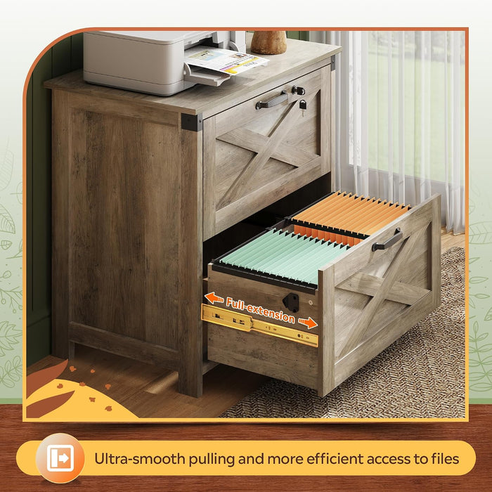 2-Drawer Lateral File Cabinet with Lock, Gray Oak