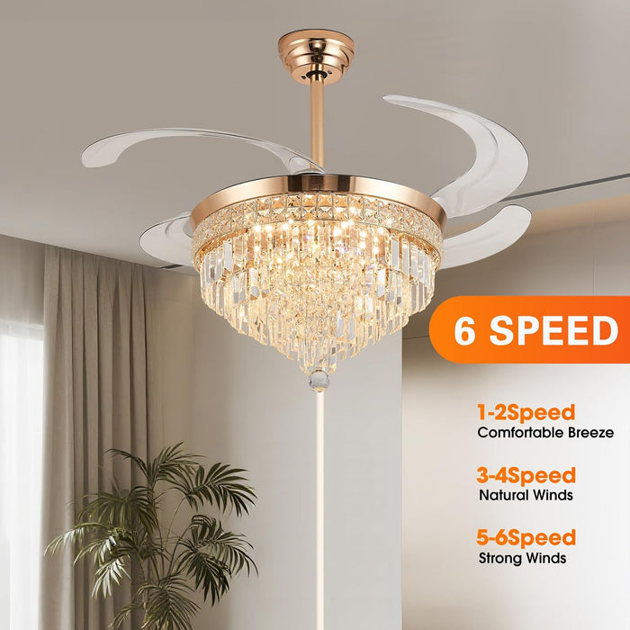 48" Crystal Retractable Ceiling Fan with Light - (Glam, Gold)