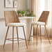 Rattan Counter Height Bar Stools Set of 2, 26" Boucle Fabric Upholstered Barstools with PE Rattan Cane Back, Bar Chairs Counter Stools for Kitchen Island,Beige White
