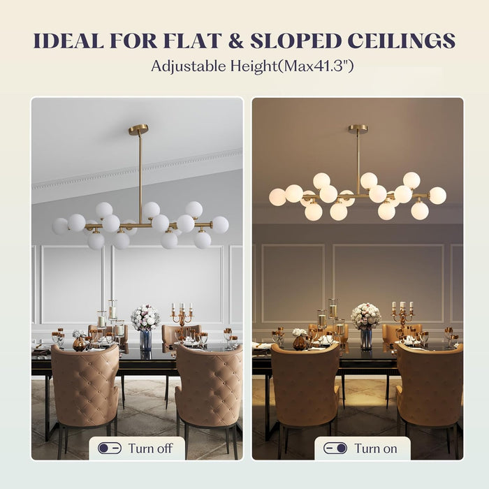 Mid Century Modern Chandelier over Table, 16-Light Globe Sputnik Chandelier Rectangle Pendant Lighting Fixture Hanging Ceiling Light for Dining Room, Kitchen Island