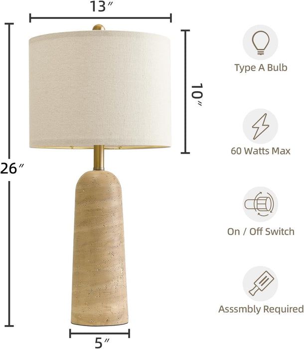 27.25" Modern Table Lamp Set of 2, Warm Beige Resin Lamp with Natural Stone Look, Lamps for Living Room with Linen Shades, Bedside Lamp for Bedroom, Living Room, Nightstand, Entryway