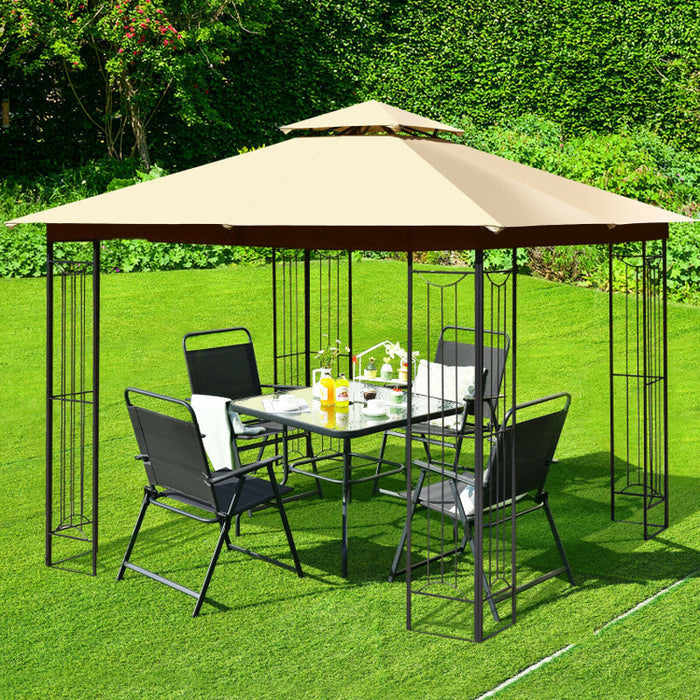 10 X 10 Feet L-Shaped Patio Canopy Gazebo Outdoor 2-Tier Steel Tent