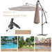 10' Hanging Solar LED Umbrella Patio Garden Sun Shade Offset Market W/Base Tan