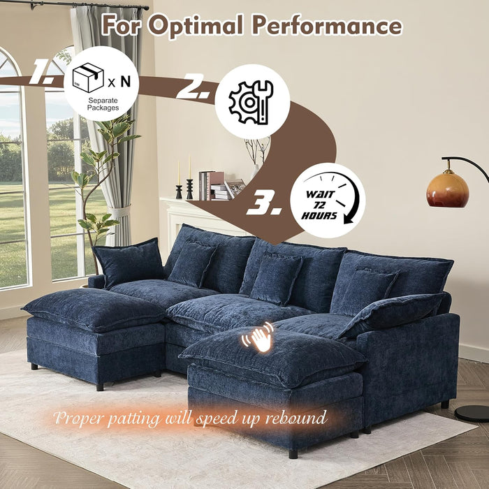 Navy Chenille Luxe 108-Inch-Long U Shaped Sectional