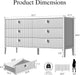 White 6 Drawer Dresser, Modern Wide Dresser for Bedroom, Fluted Wood Chest of Drawers with Metal Handles for Clothes, Storage Cabinet for Living Room, Entryway, Office