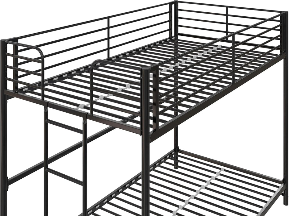 Daven Easy Assembly Metal Bunk Bed for Kids, Teens and Adults, with Ladder, High Guardrail, Metal Slats, Smooth Rounded Edges, No Boxspring Required, Twin-Over-Twin, Black