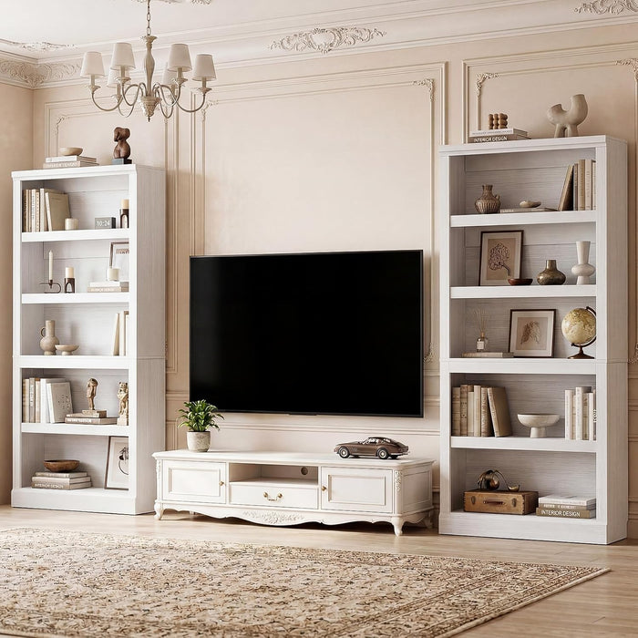 White Durable Five Tier 71Inch Adjustable Bookcase