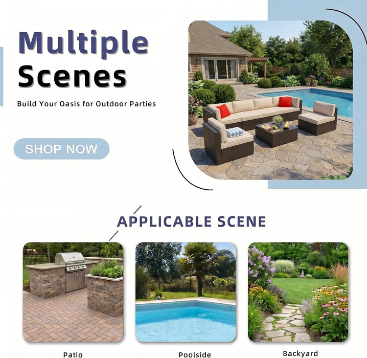 7 Pieces Patio Furniture Sets, Outdoor Sectional Patio Sofa Set