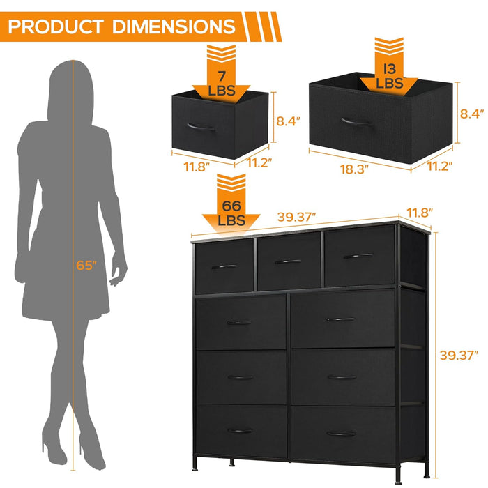 Nine Drawer Dresser Anti Tip FabricStorageChestWithWoodTop