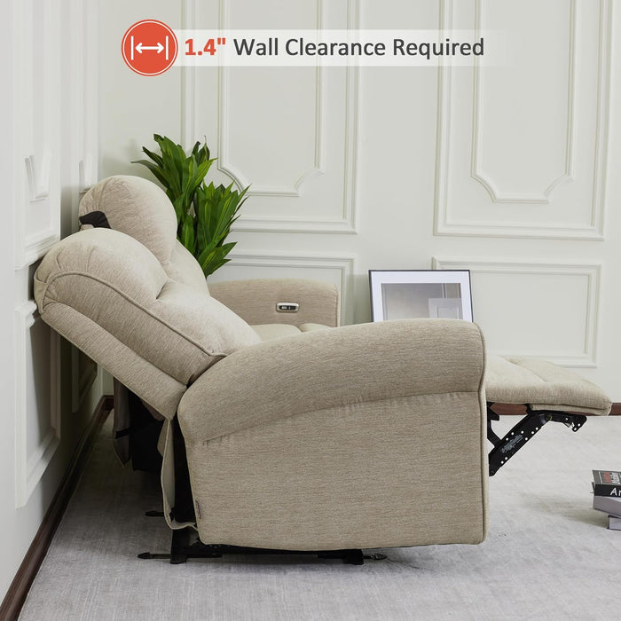 87.8" Wall Hugger Power Reclining Sofa with Drop down Table, 3-Seater Recliner Couch for Small Spaces Living Room RV, USB Ports, Fabric PR635M3 (Beige)