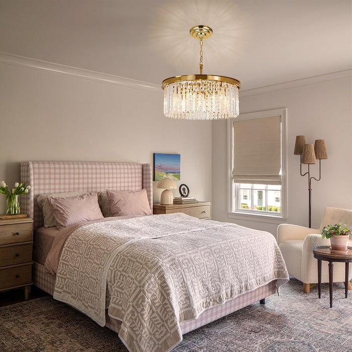 Modern round Gold Chandelier, 8-Light Ceiling Fixture | 20" Small Pedant Lighting Fixture for Bedroom, Dining Room, Kitchen Island