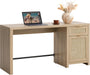 Rattan Home Office Desk with Drawer, 59" Farmhouse Boho Executive Desk with Storage Cabinet, Large Computer Writing Table Vanity Desk for Office, Study, Living Room, Light Oak